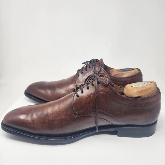 Faconnable Derby Dress Shoes Men 10.5 Brown Leather Plain Toe Fresh Polish 7162 main image 6